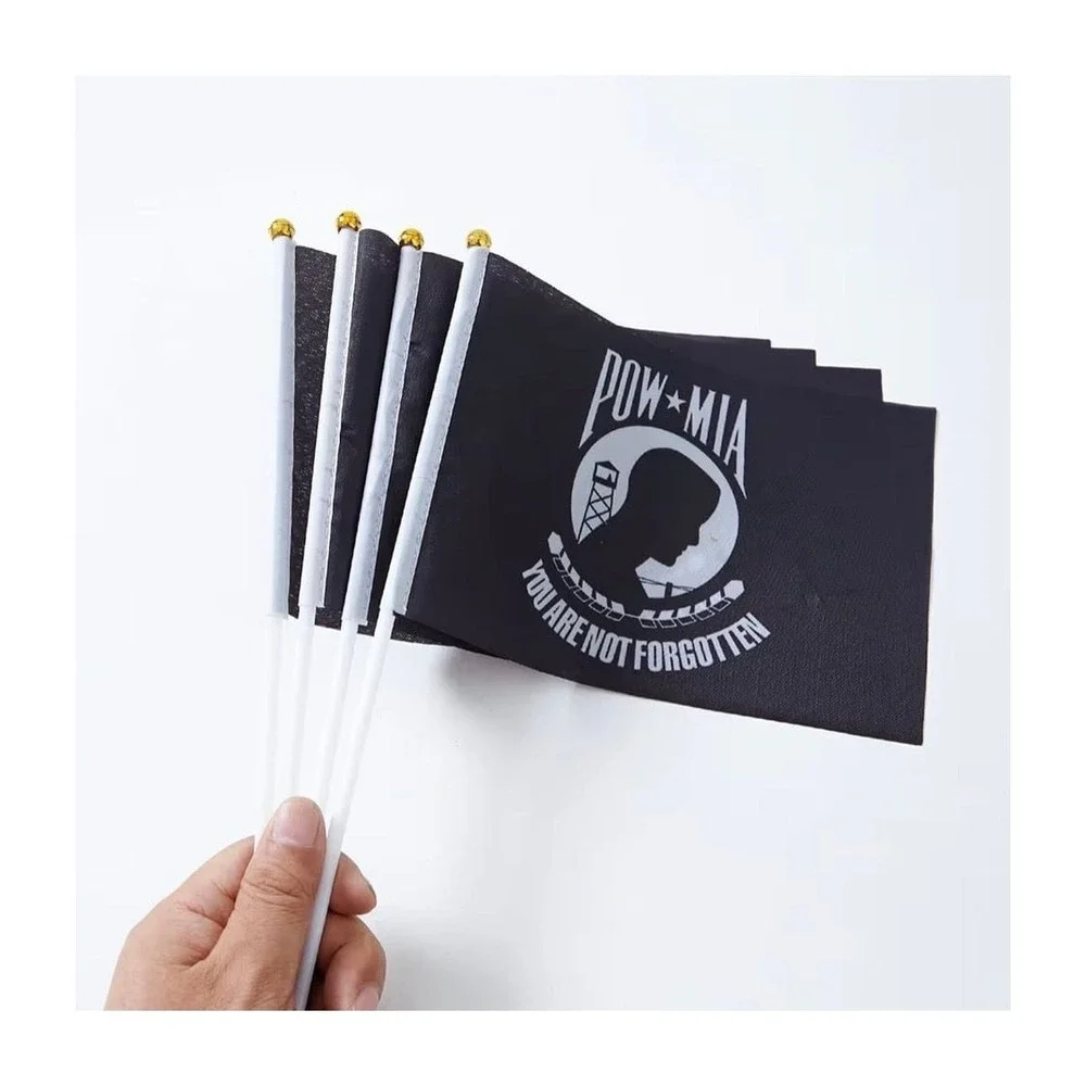 WXTWK 10 Pack POW MIA Desktop Table Flags with Golden Bases, 5.5 x 8.2 Inch Mini